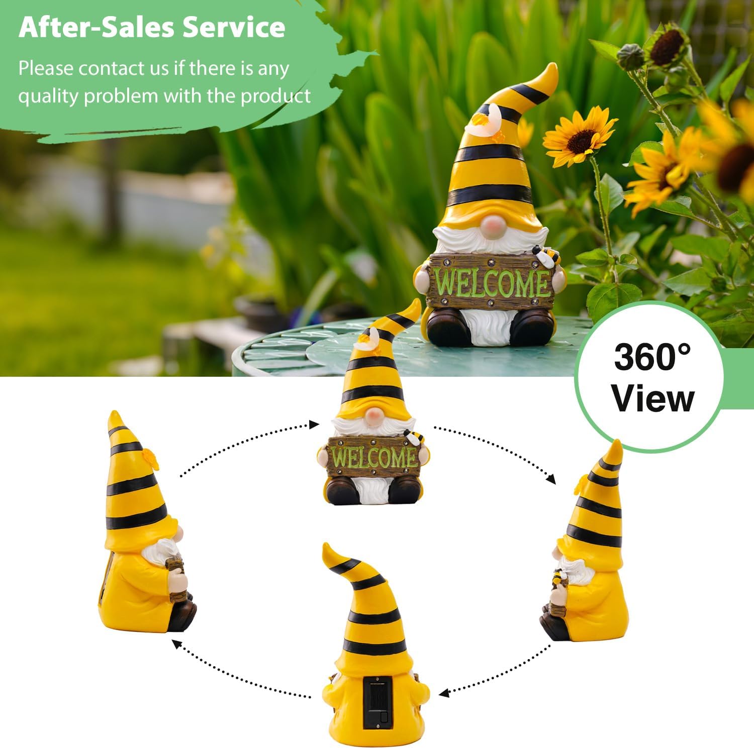 Detalle 2 de Goodeco Solar Yellow Bee Gnome Statue