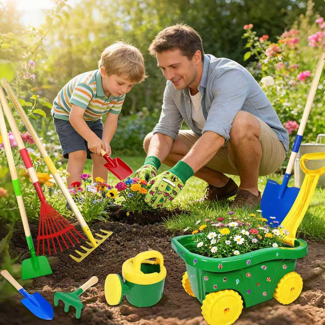 Detalle 2 de HILKKET Kinderschubkarre Gartenwerkzeug Set 13-teilig
