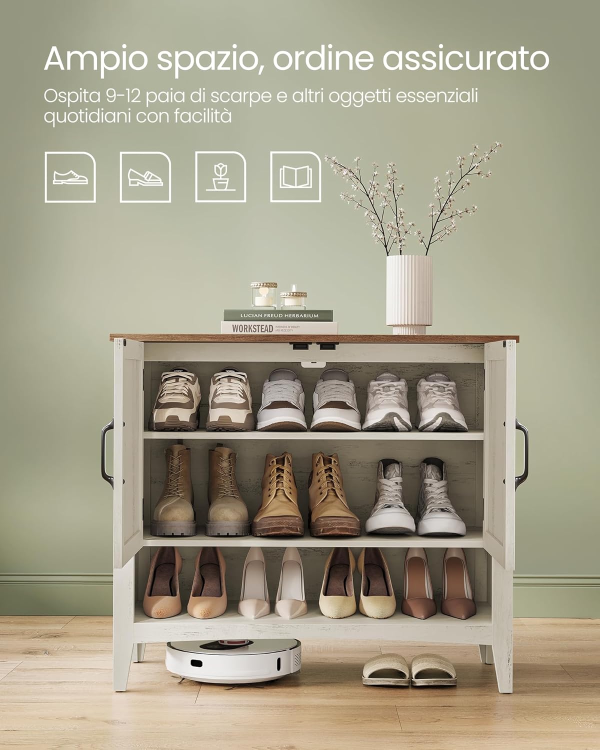 Thumbnail 3 de VASAGLE Mobiletto Porta Scarpe LBC038W01: Scarpiera a 3 Livelli, stile americano tradizionale, bianco vintage