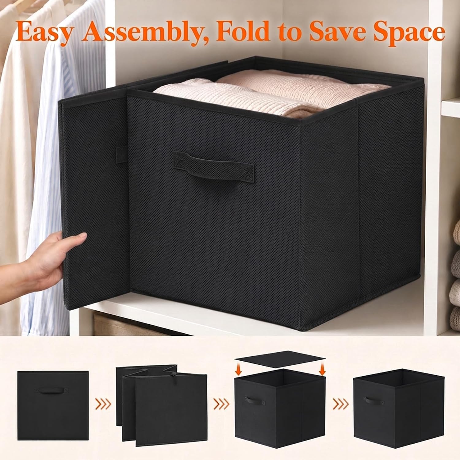 Detalle de Lifewit LHLF230211BLC Foldable Storage Cubes, Black, Pack of 6
