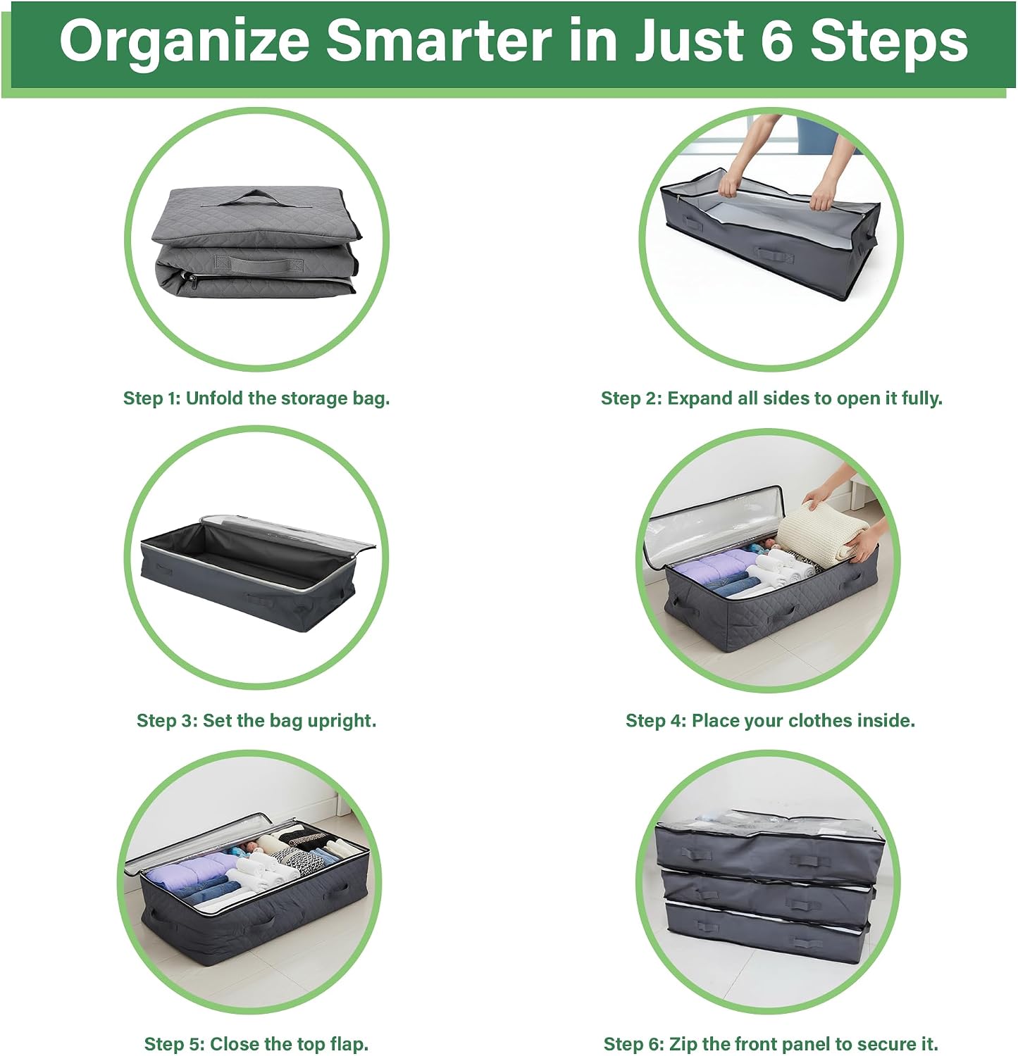 Thumbnail 4 de MORIVO Bed Storage Bags – 90L Capacity, 4-Pack Underbed Organisation