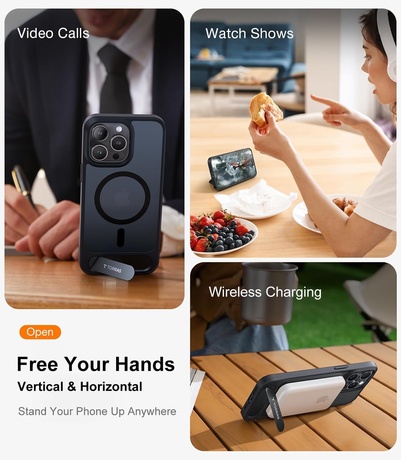 Thumbnail 3 de TORRAS iPhone 15 Pro Max Case Invisible Titanium Stand (Black) with 12ft military shockproof & N56 magnets