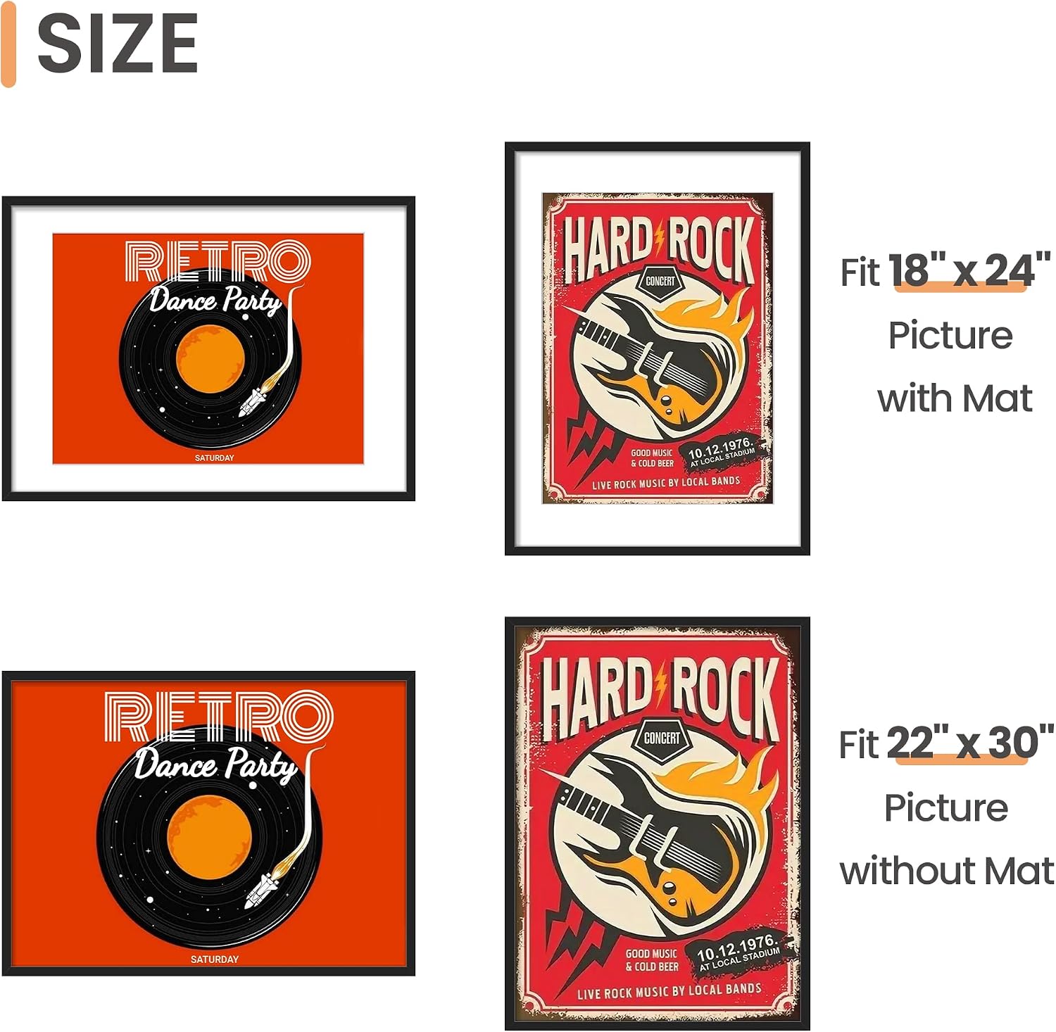Thumbnail 2 de upsimples 22x30 Picture Frame with Mat (18x24) or 22x30 Without – Black, 1 Pack
