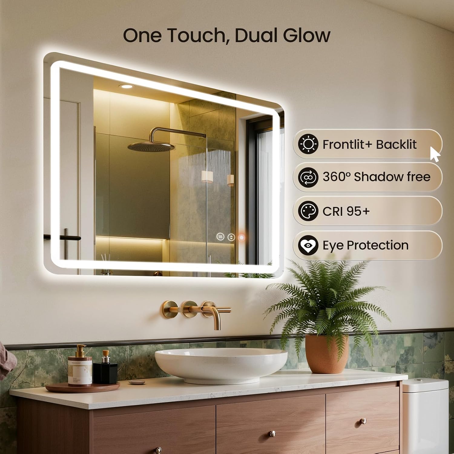 Detalle de Rpoesx 24" x 32" LED Bathroom Mirror with Front and Back Lighting