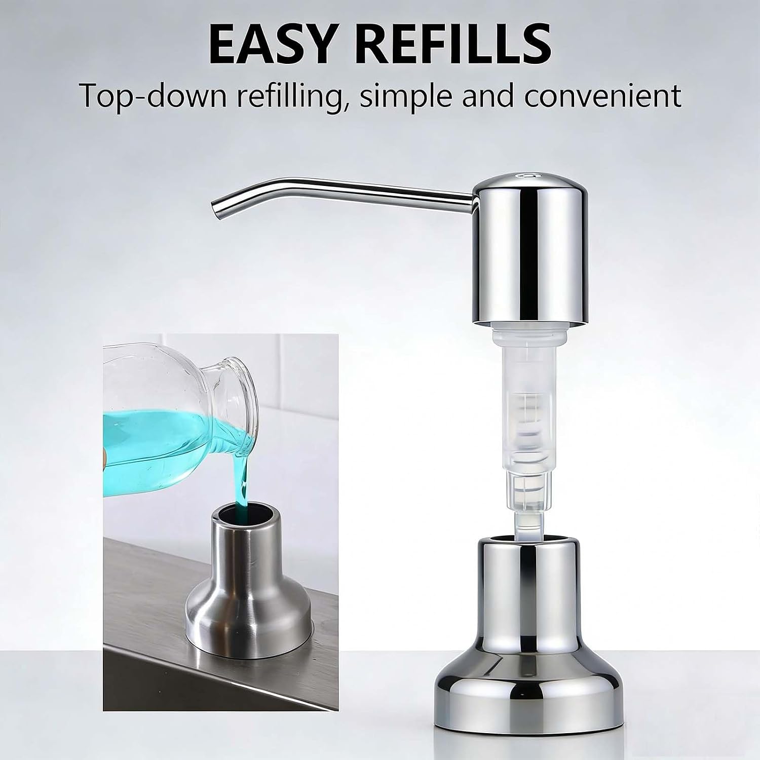 Detalle 2 de SonTiy FA7110142 Chrome Sink Soap Dispenser, 17 oz Bottle and 47-inch Tube