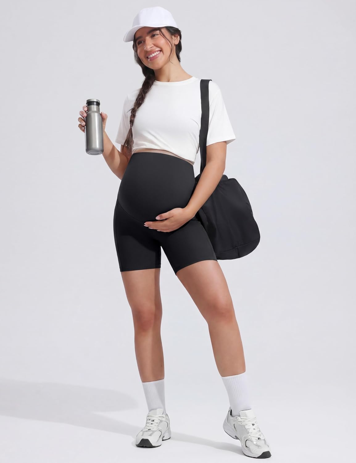 Detalle de POSHDIVAH Women's Maternity Yoga Shorts Over The Belly Bump (5"/8")