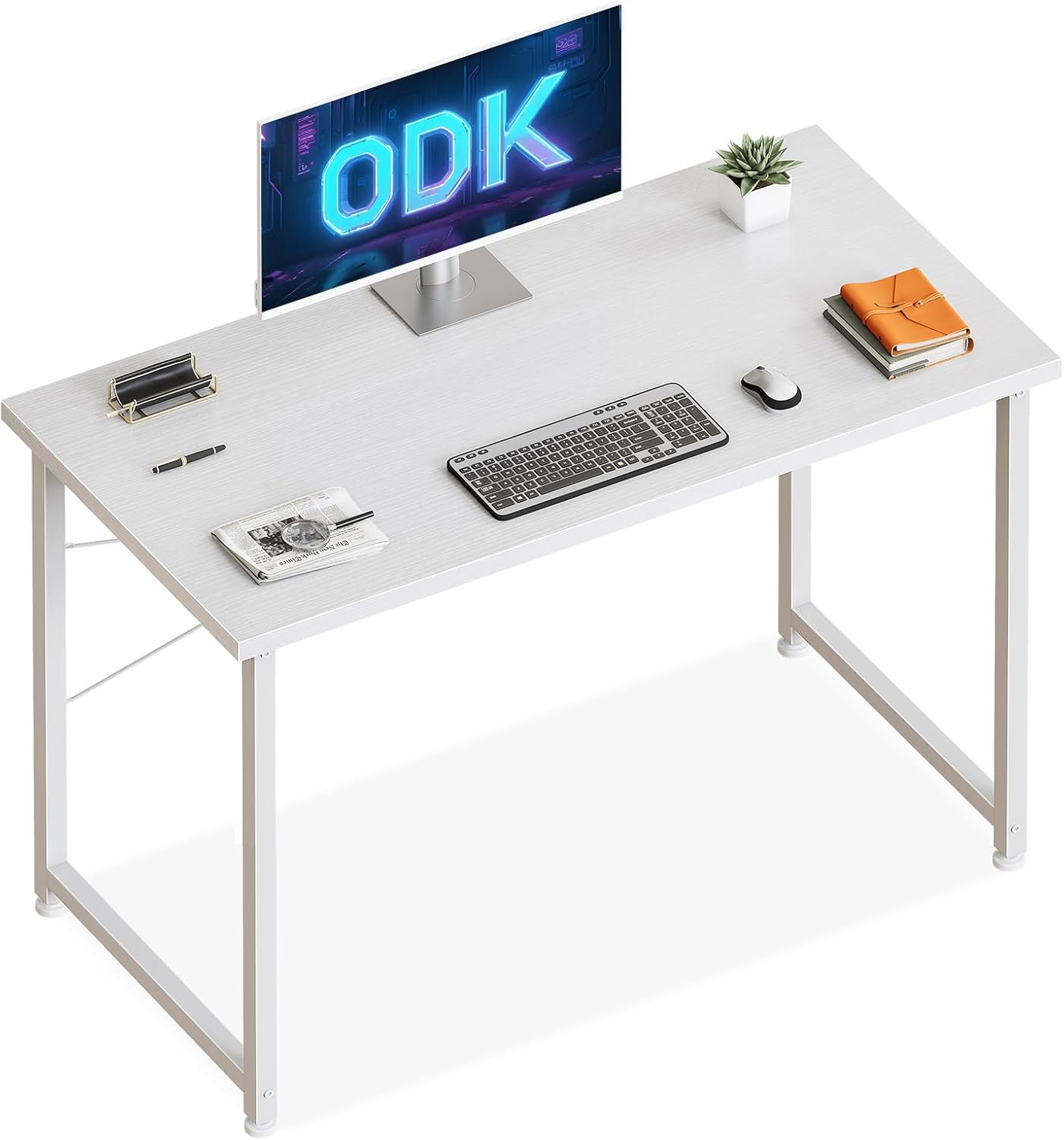 Imagen de ODK Escritorio Pequeña, 100x48cm Mesa de Estudio de Ordenador con Pies Ajustables Mesa de Escritura de Ordenador para Oficina, Dormitorio, Blanco en OfertitasTOP