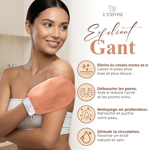 Detalle de Gant Exfoliant Corps pour la Douche en viscose 100% naturelle – L'Exfose, lot de 2