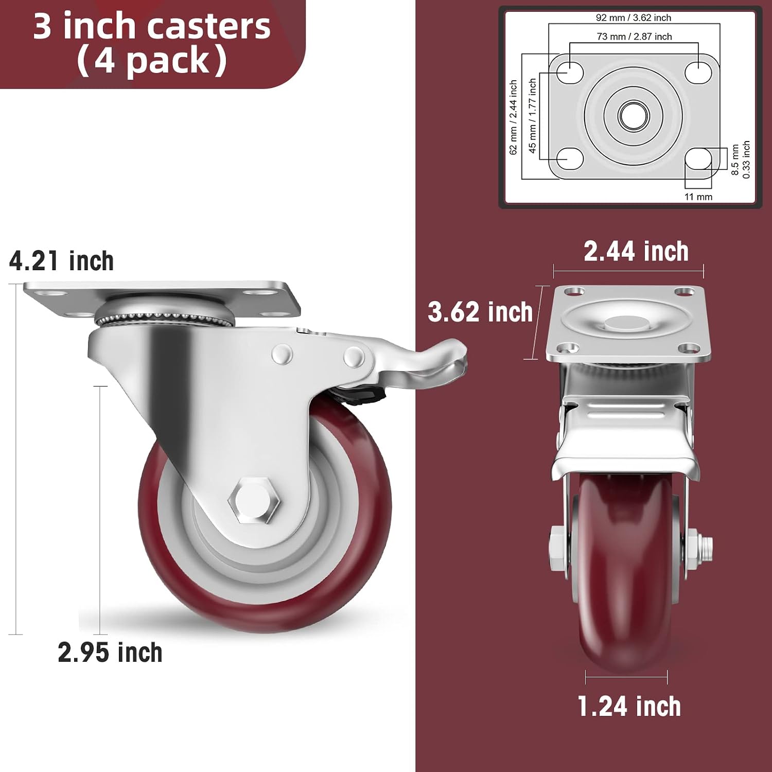 Thumbnail 1 de CLOATFET Plate Casters, 3-inch