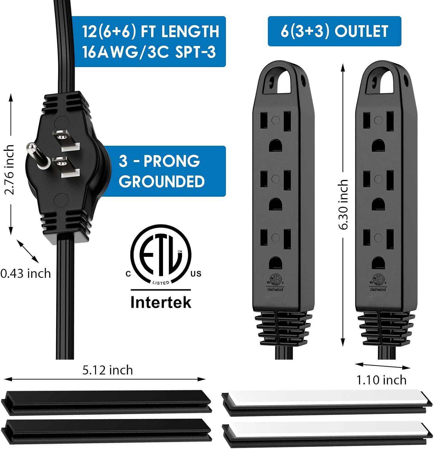 Thumbnail 6 de K KASONIC FL-110B 12-Foot Twin Extension Cord, 6 Grounded Outlets