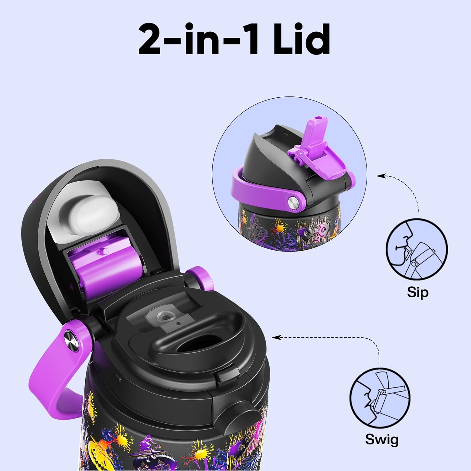Thumbnail 1 de Encool Insulated Water Bottle with Straw (24 oz, Ghost Party) – Stainless Steel, Leak-Proof, BPA-Free