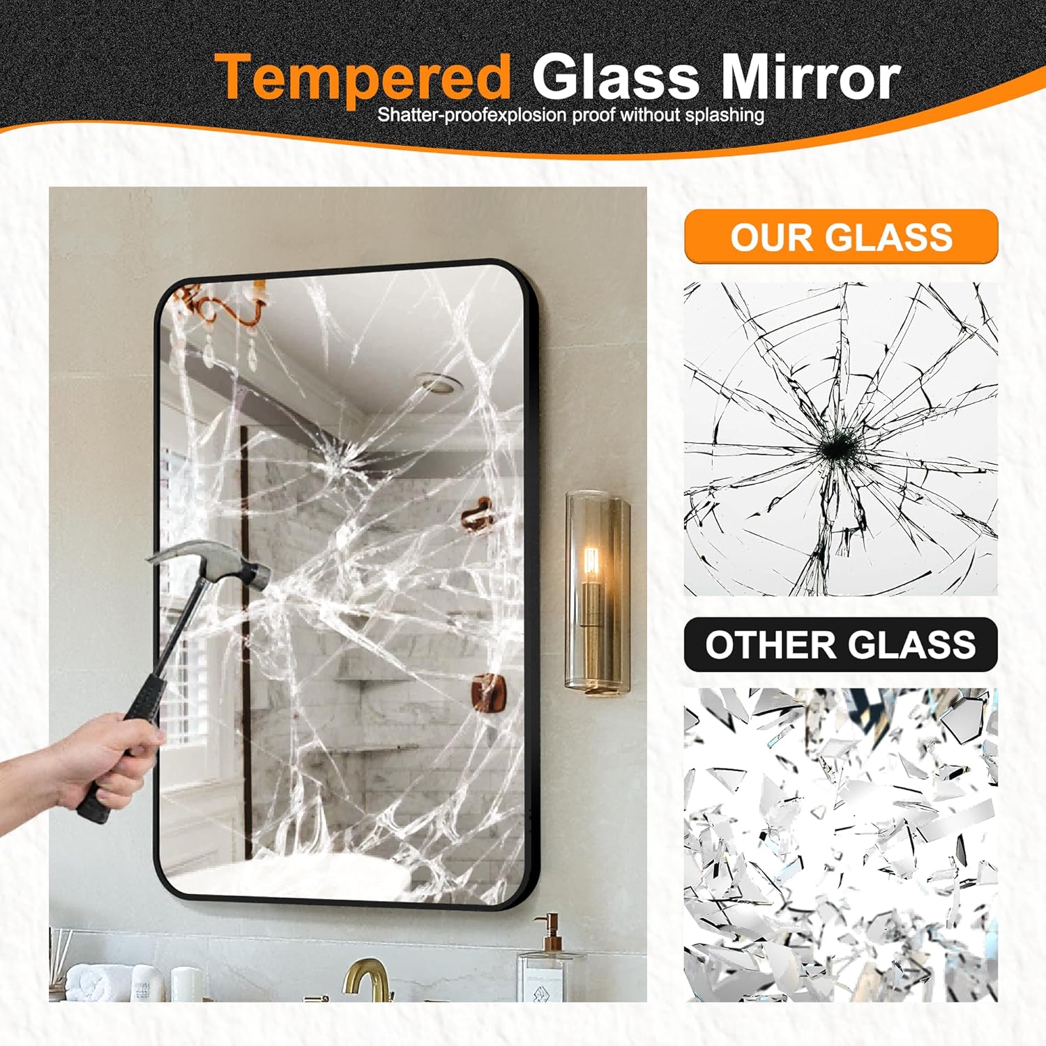 Detalle de Delma Bathroom Vanity Mirror (Black Frame) – HD Reflection, Unbreakable Wall Mirror, 30x20