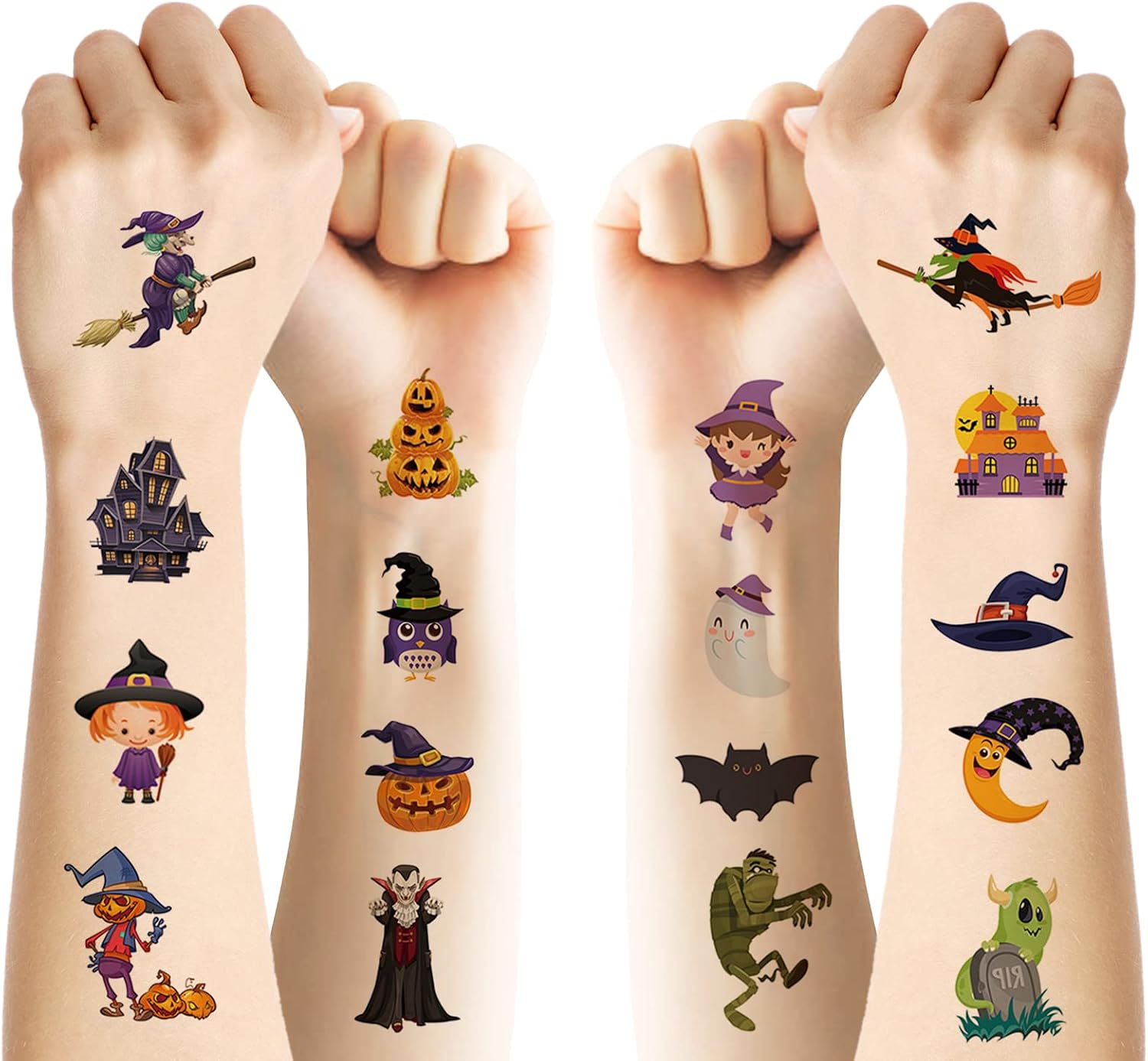 Detalle de ACWOO tillfälliga tatueringar för barn, 10 ark med Halloweenmotiv