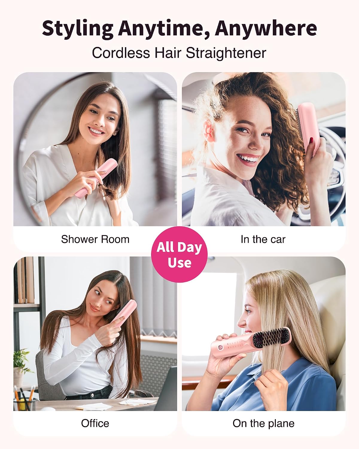 Detalle de Bopcal Cordless Hair Straightener Brush 10,000mAh