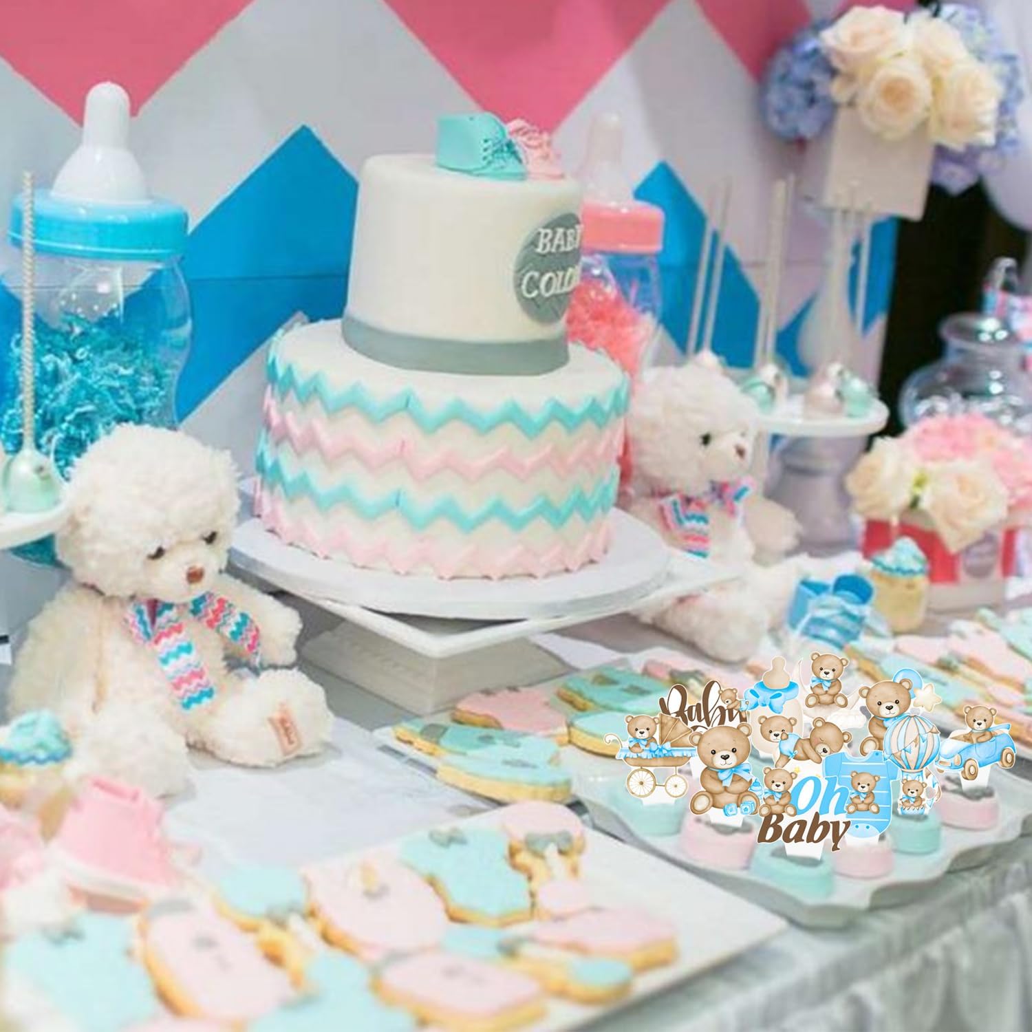 Detalle 2 de CANDY CHEF Oh Baby Bear Cupcake Toppers, 48 Blue Picks in 24 Designs