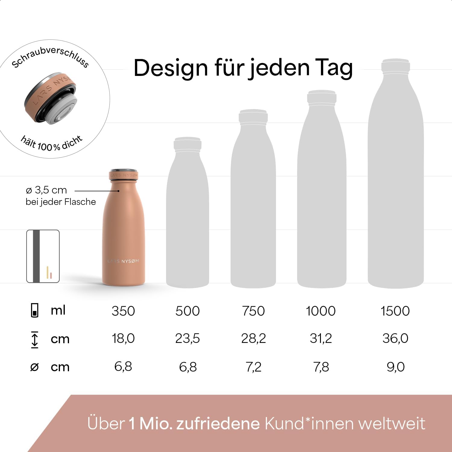 Thumbnail 3 de LARS NYSØM Edelstahl Trinkflasche – 350 ml bis 1 l, auslaufsicher und vakuumisoliert
