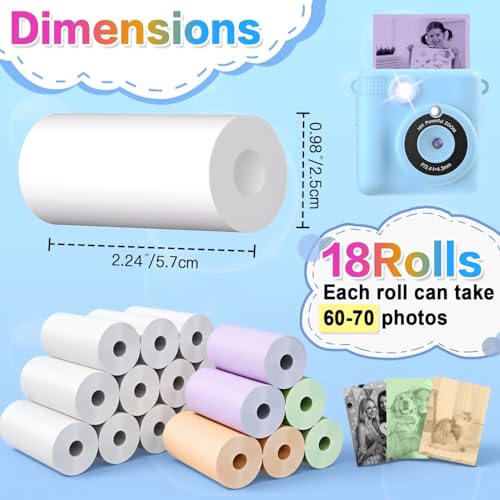 Detalle de QUASON 18 Rolls Kids Camera Paper Roll Refill – BPA Free Thermal Paper for Instant Print Cameras