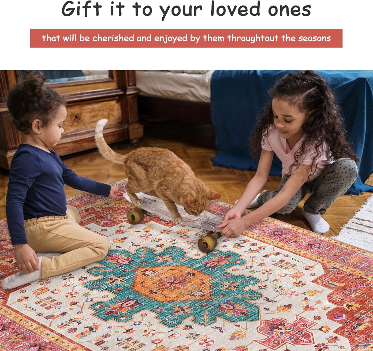 Thumbnail 3 de Moynesa Ultra-Thin Pink 9x12 Area Rug: Non-Slip, Low-Pile Vintage Floral for Busy Spaces