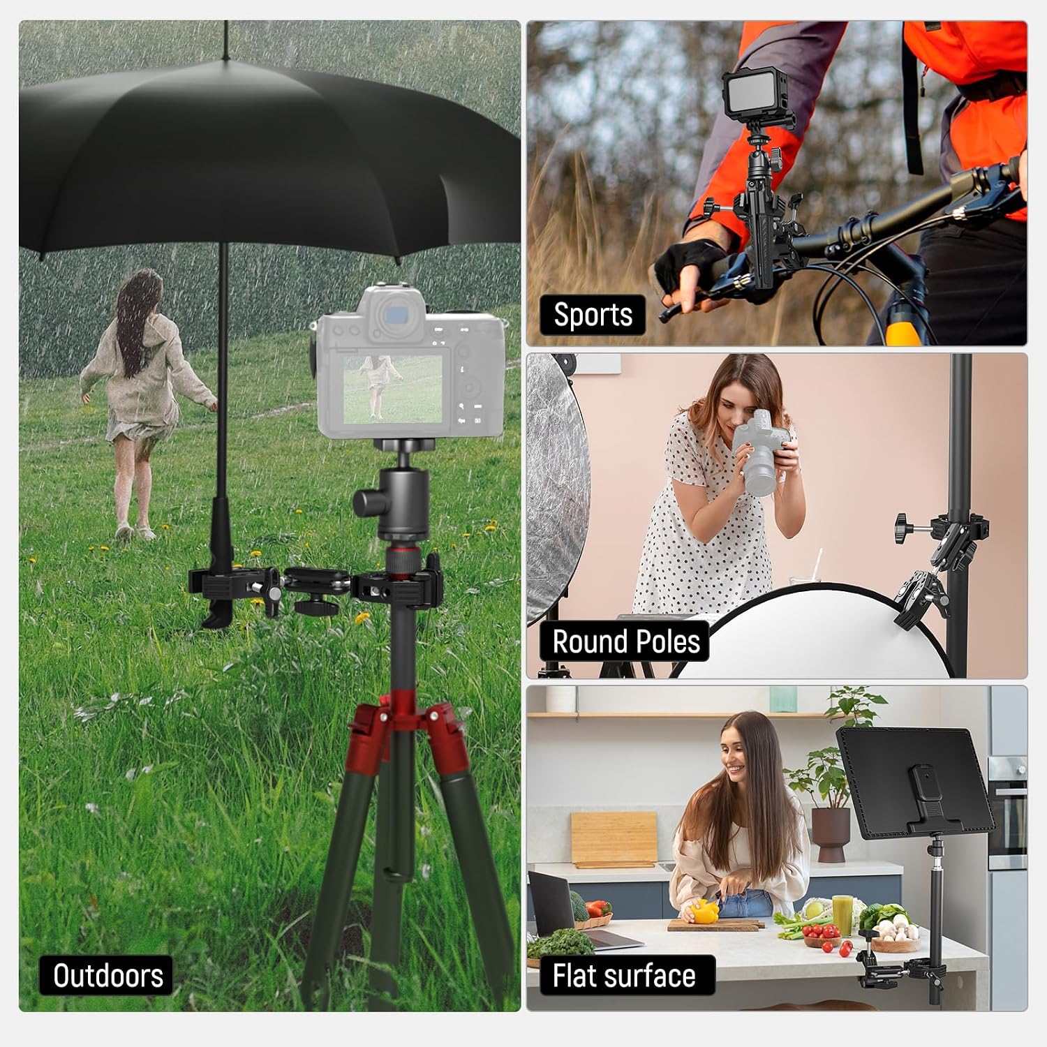 Detalle de NEEWER UA036 ダブルスーパークランプ付きマジックアーム、コールドシュー・360°調整対応