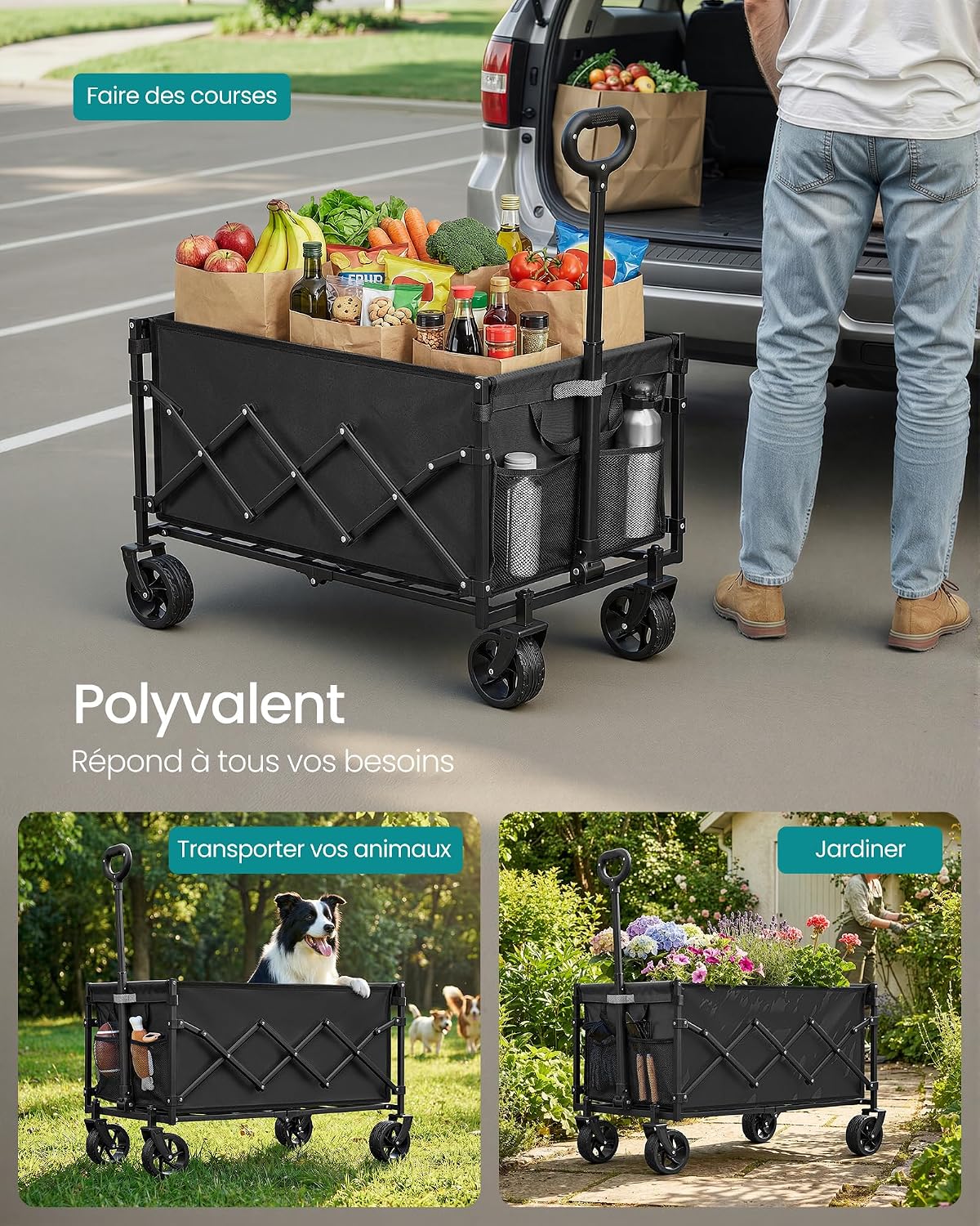 Thumbnail 4 de SONGMICS GFW150BH01 opvouwbare transportwagen, 150 l, 4 wielen