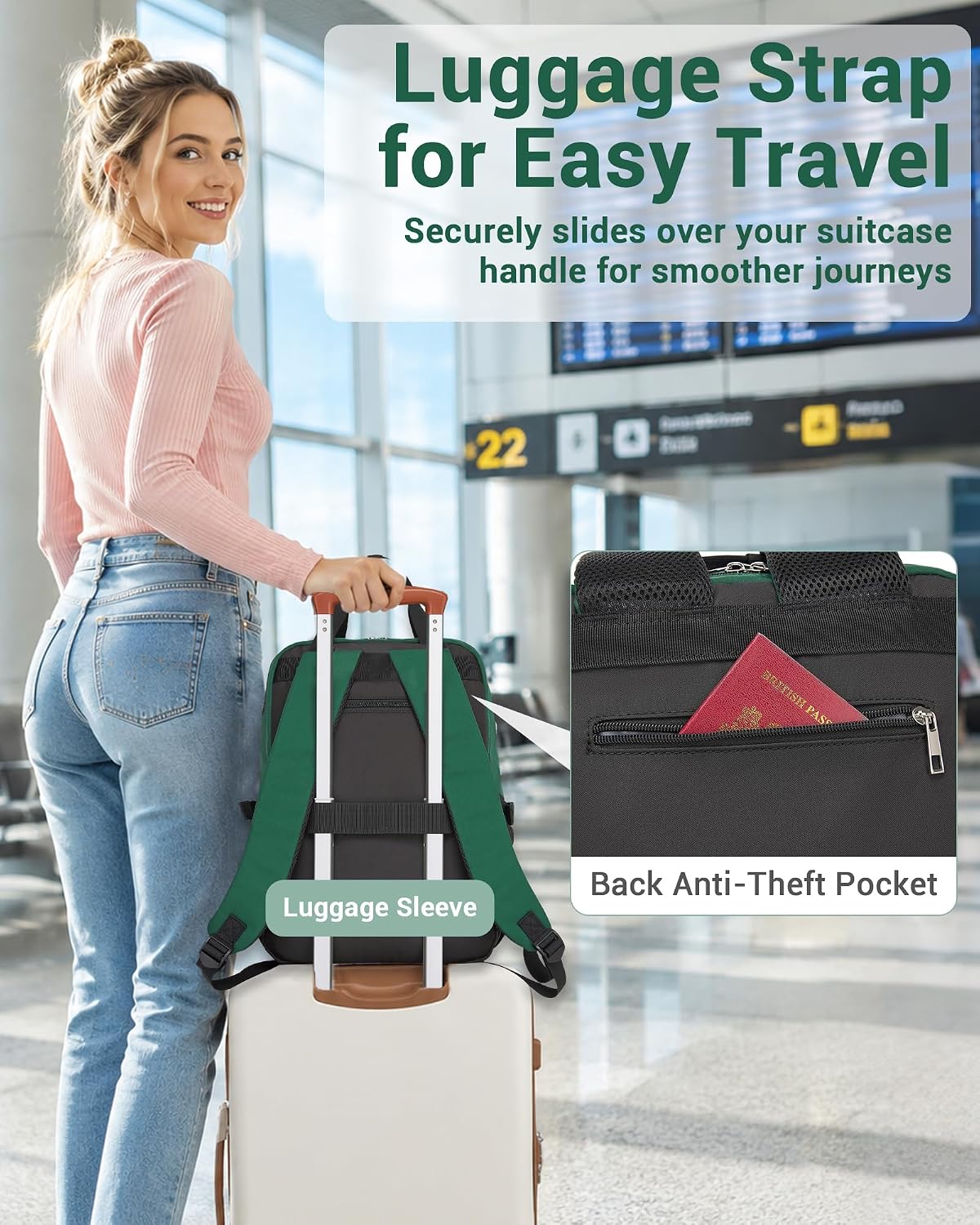 Detalle de Kono Laptop Backpack for Women with Pouch Pocket: 15.6 Inch Capacity, Water-Resistant, Everyday Work & Travel