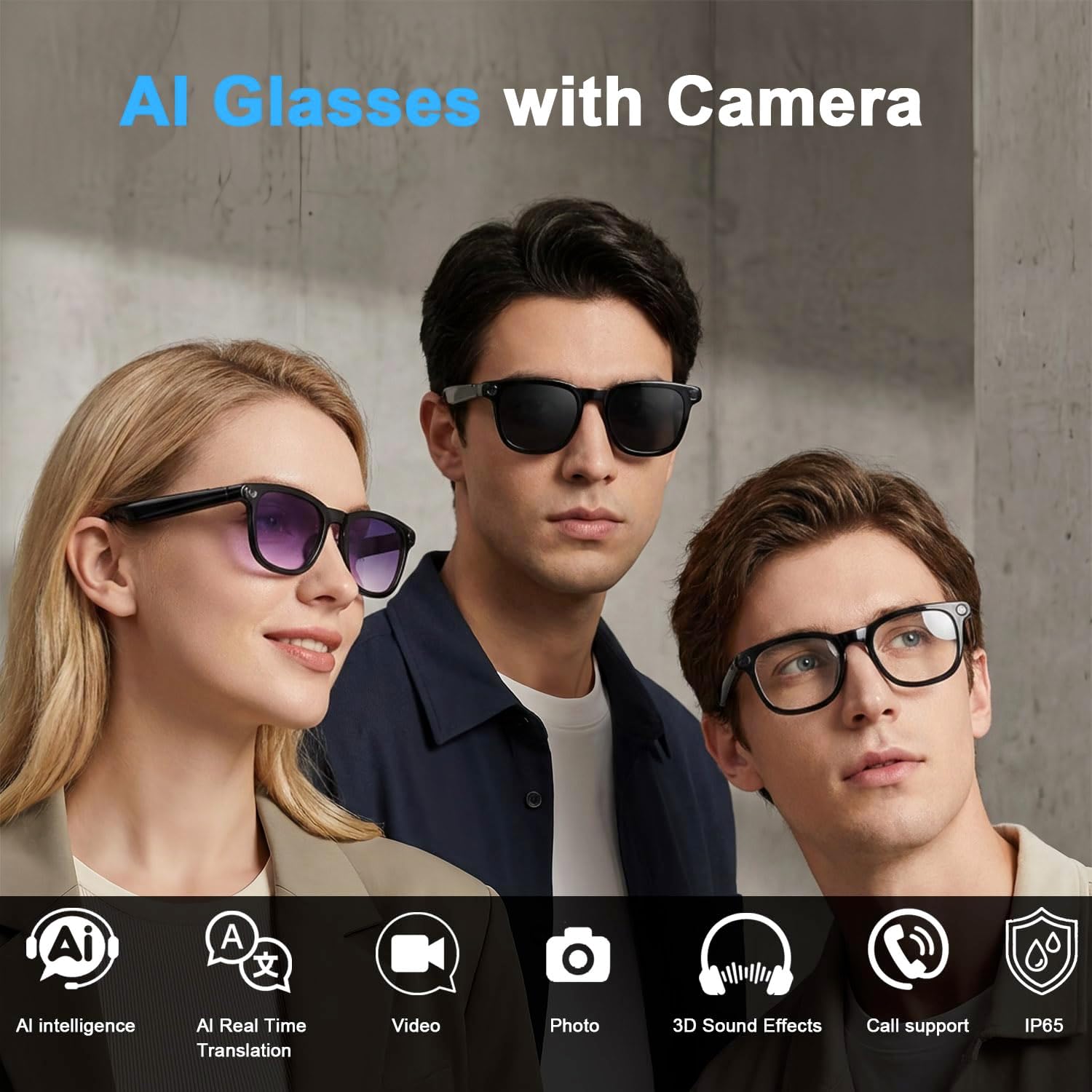 Detalle 2 de AMZISH AI Smart Glasses 8MP Bluetooth Camera