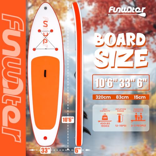 Detalle de FunWater Tavola SUP Gonfiabile Ultra Leggera - Accessori Completi Pagaia Regolabile Pompa Leash Pinne Ideale per Tutti i Livelli