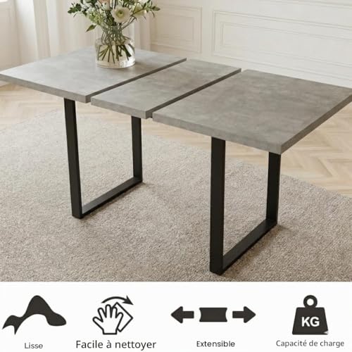Thumbnail 6 de JIEXI Ensemble table de salle à manger extensible avec 4 chaises rembourrées - style industriel moderne