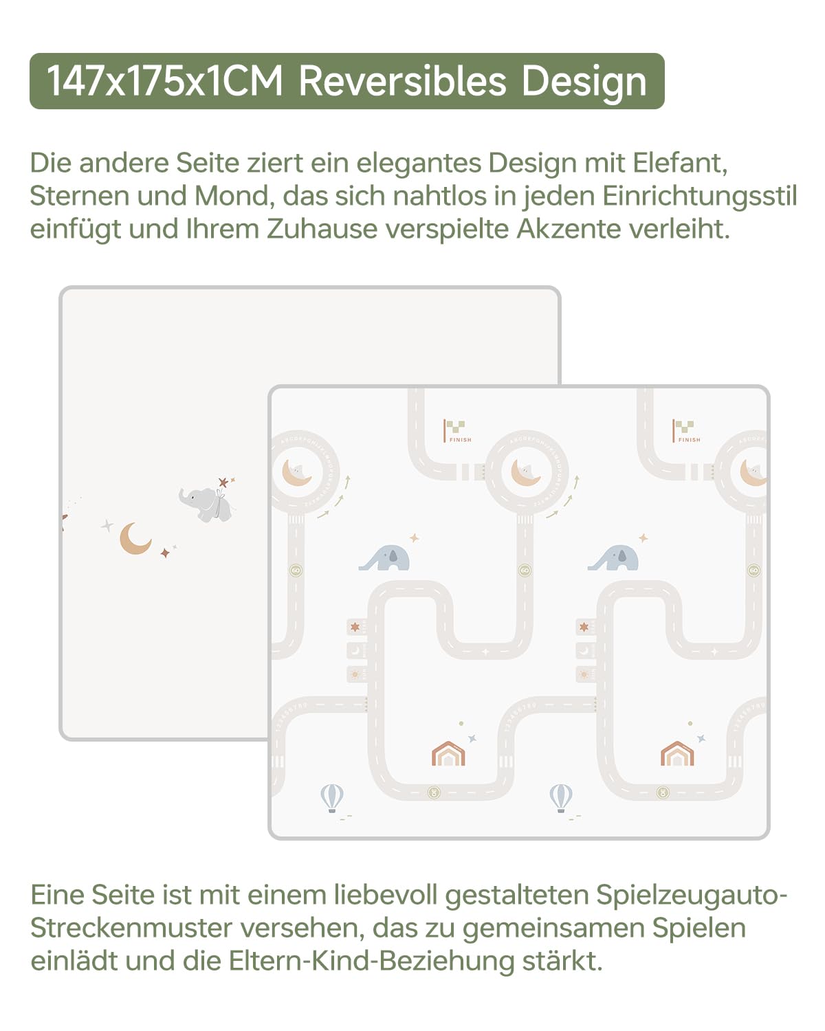 Detalle 2 de BG-BABYGO Krabbelmatte & Spielmatte für Babys – Faltbare, wasserdichte Schaumstoffmatte (Elephant, 147 × 175 cm, 1 cm)