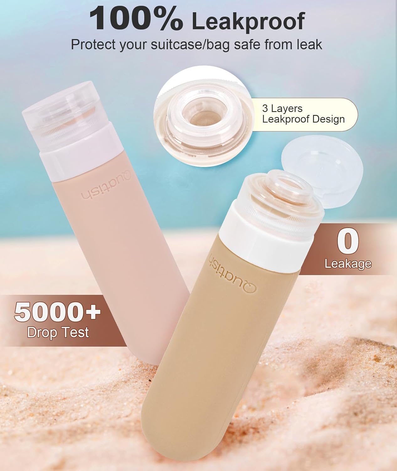 Detalle 2 de Quatish Reiseflaschen Zum Befüllen 90ml Set – 4er Pack, TSA genehmigt, wiederverwendbar, Aprikose