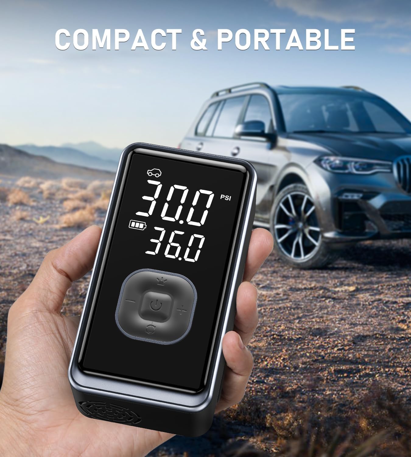 Detalle 2 de Portable Tire Inflator Air Compressor (Cordless, 150 PSI) with Digital Pressure Display and LED Light