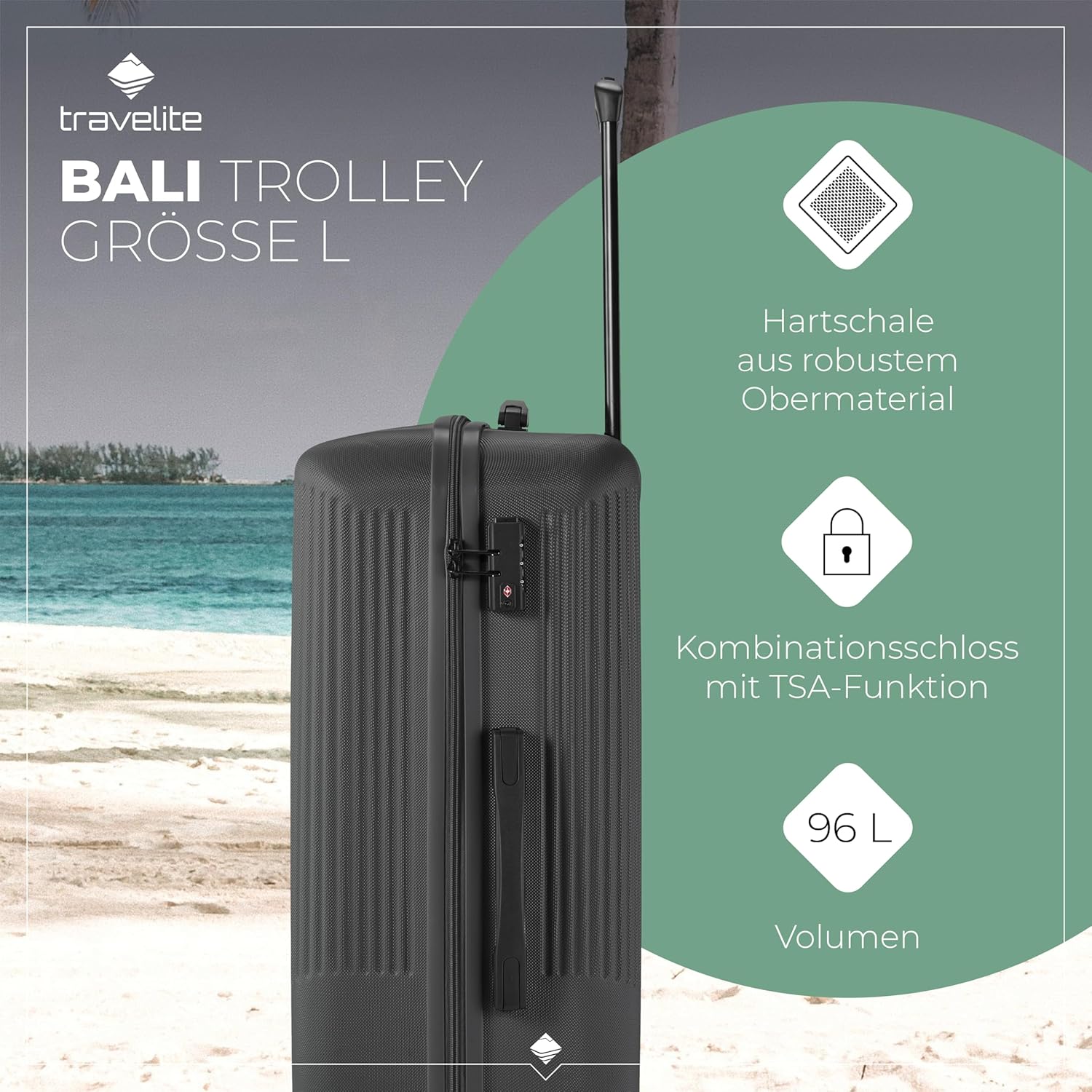 Detalle 2 de Travelite 4-Rad Hartschalenkoffer groß 96 Liter Bali ABS TSA – 77 cm