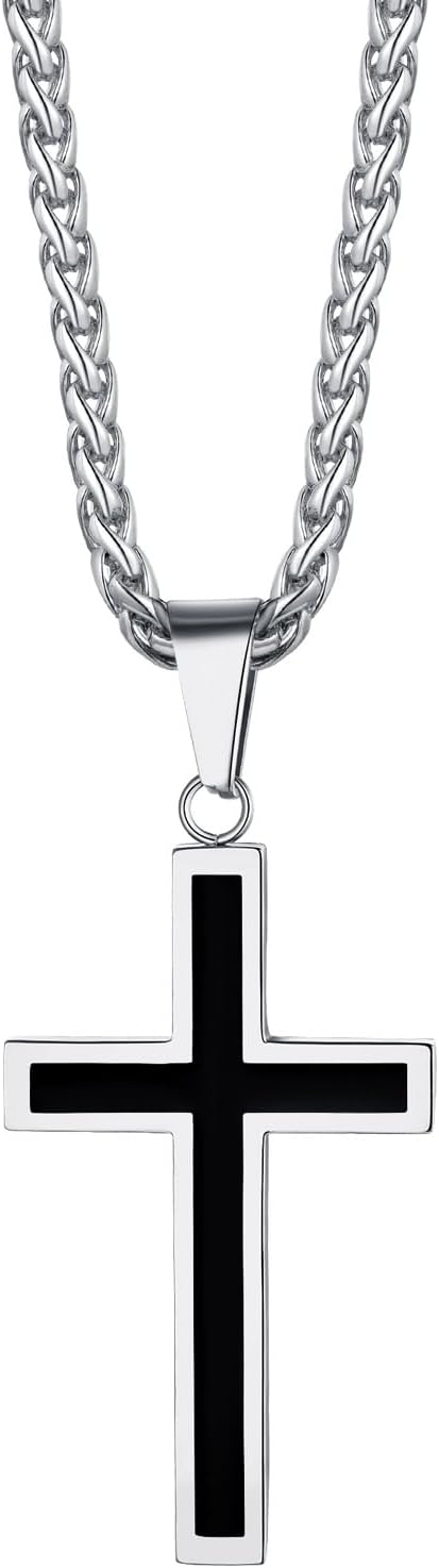 Detalle de Richsteel Kreuz Kette Halskette Herren – verstellbare Edelstahl-Kreuzkette (50+5 cm) Silber/Gold/Schwarz