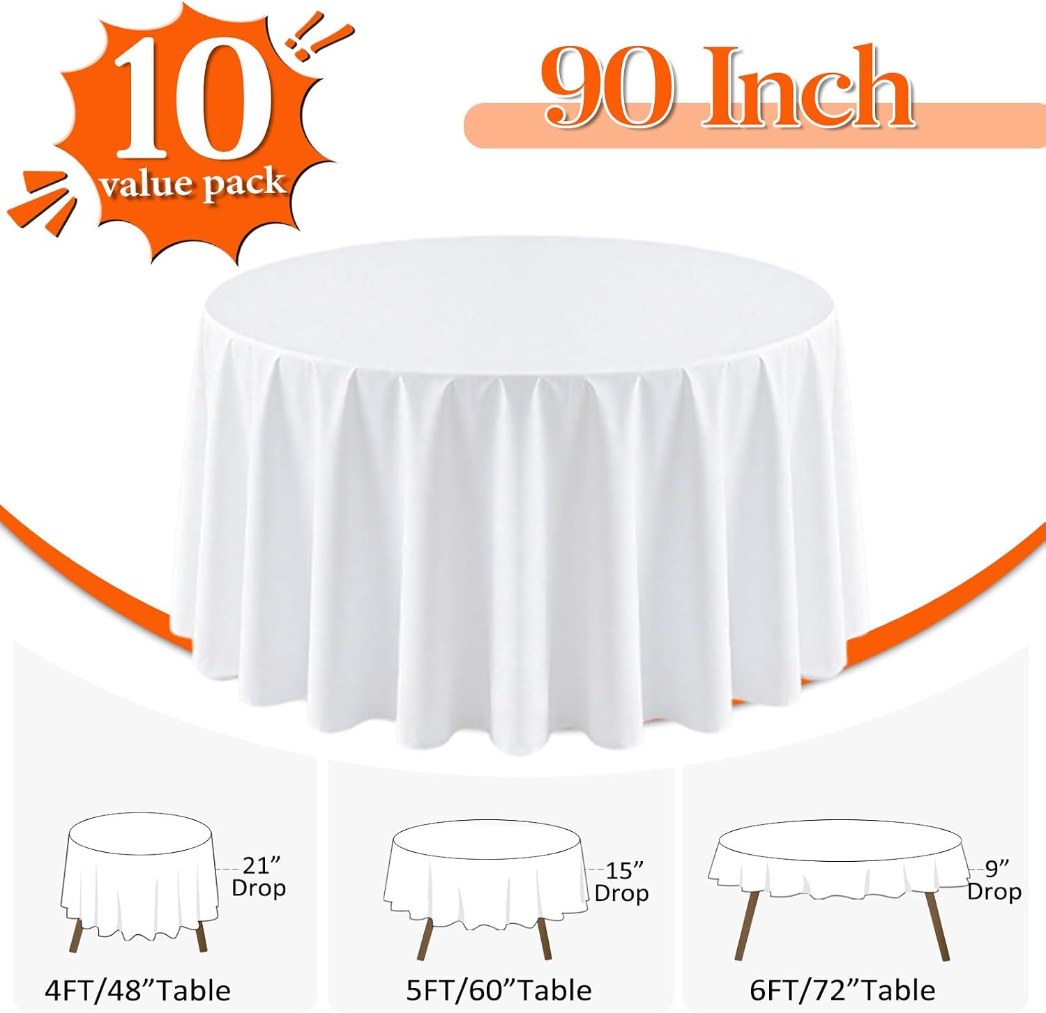 Detalle de Dexbriz 10 Pack White Round Tablecloth 90 Inch — Durable, Reusable Polyester Covers for Banquets