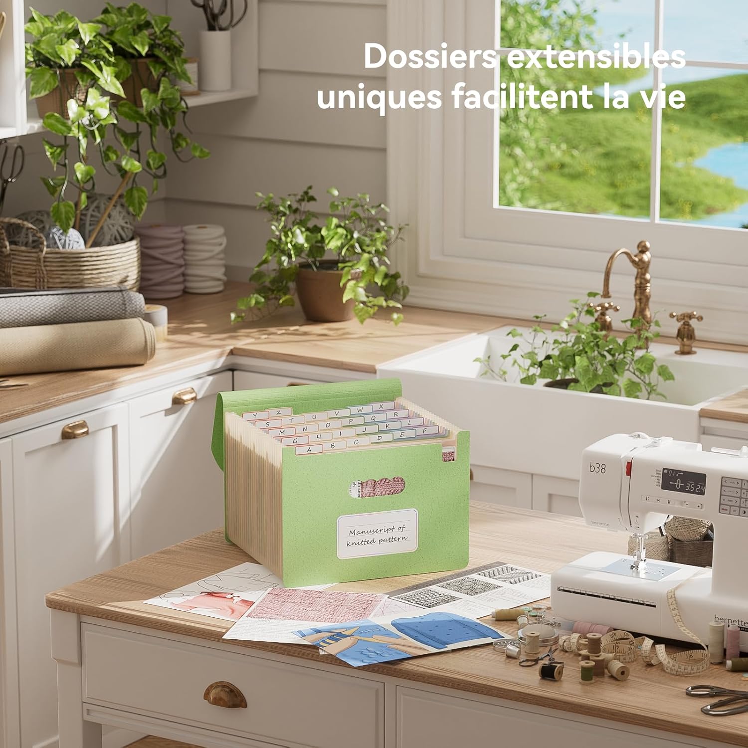 Detalle de EcoStash Trieur 26 Compartiments A4 – Organiseur de Dossiers en Paille de Blé, Sans BPA, Vert Menthe