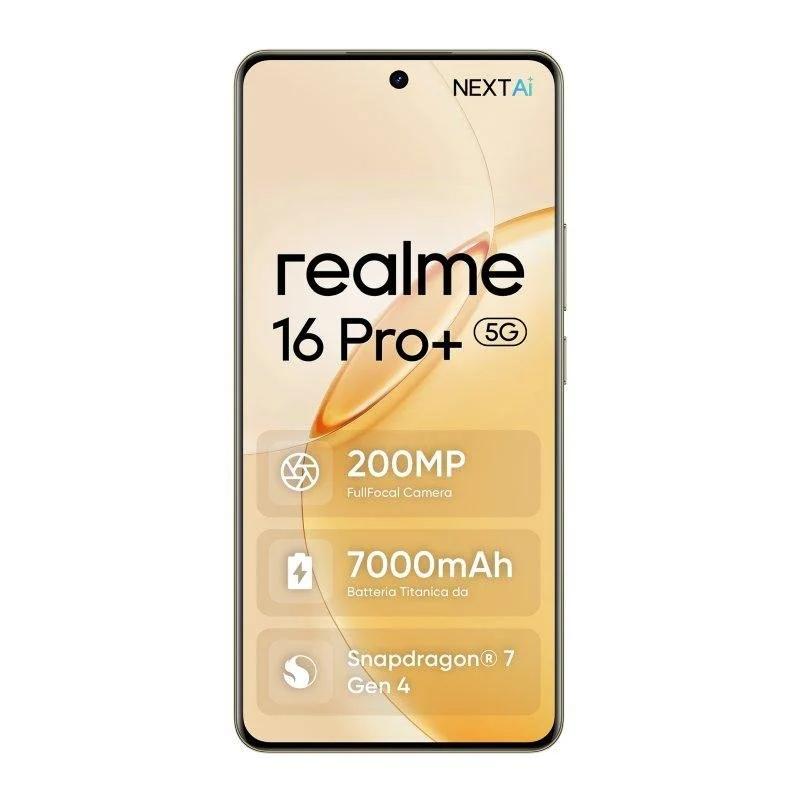 Detalle de Realme 16 Pro Plus 5G 12GB/512GB, 6.8" AMOLED, color Oro