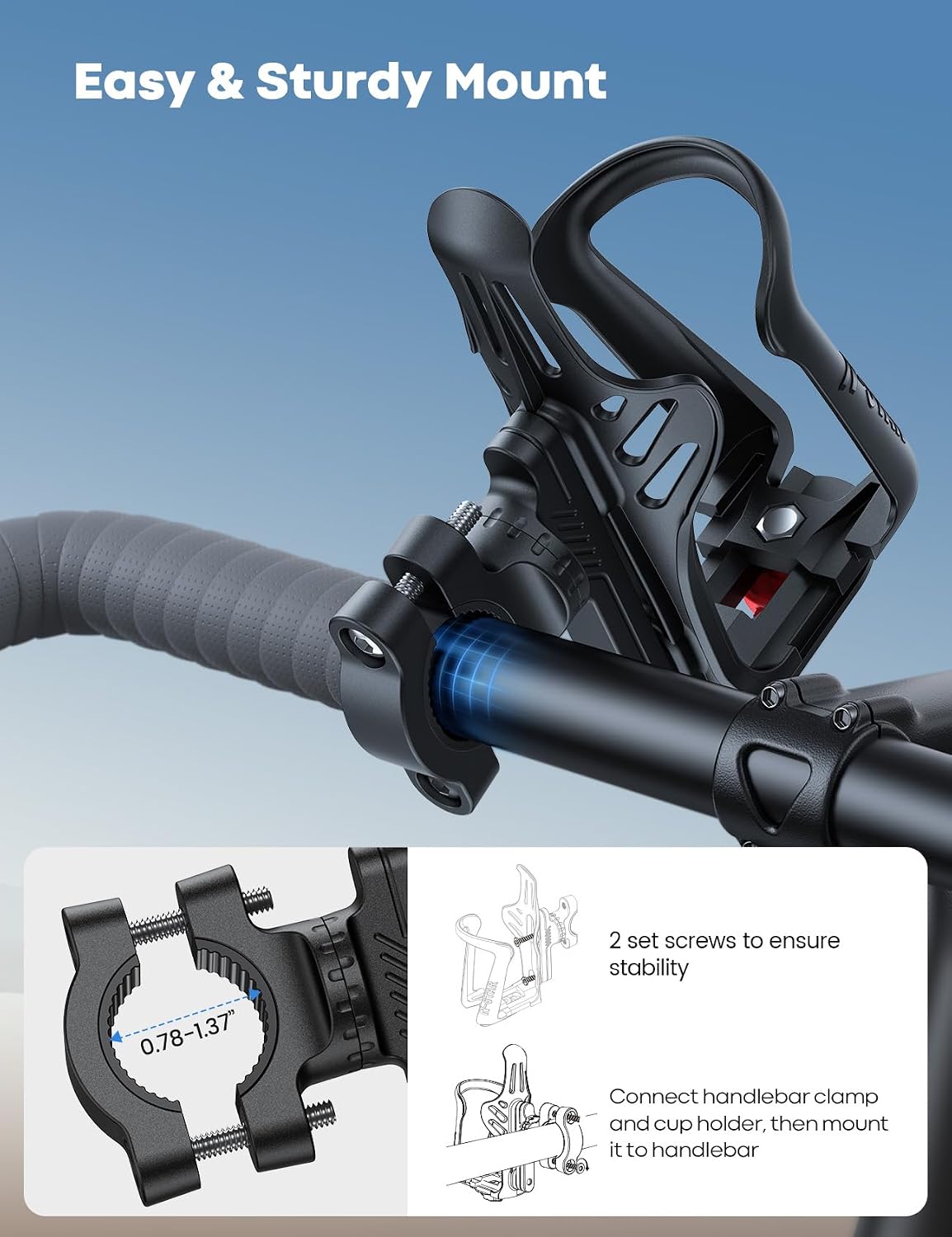 Detalle 2 de Lamicall Portaborraccia per Bicicletta – Supporto borraccia 48–71 mm, montaggio su manubrio o telaio