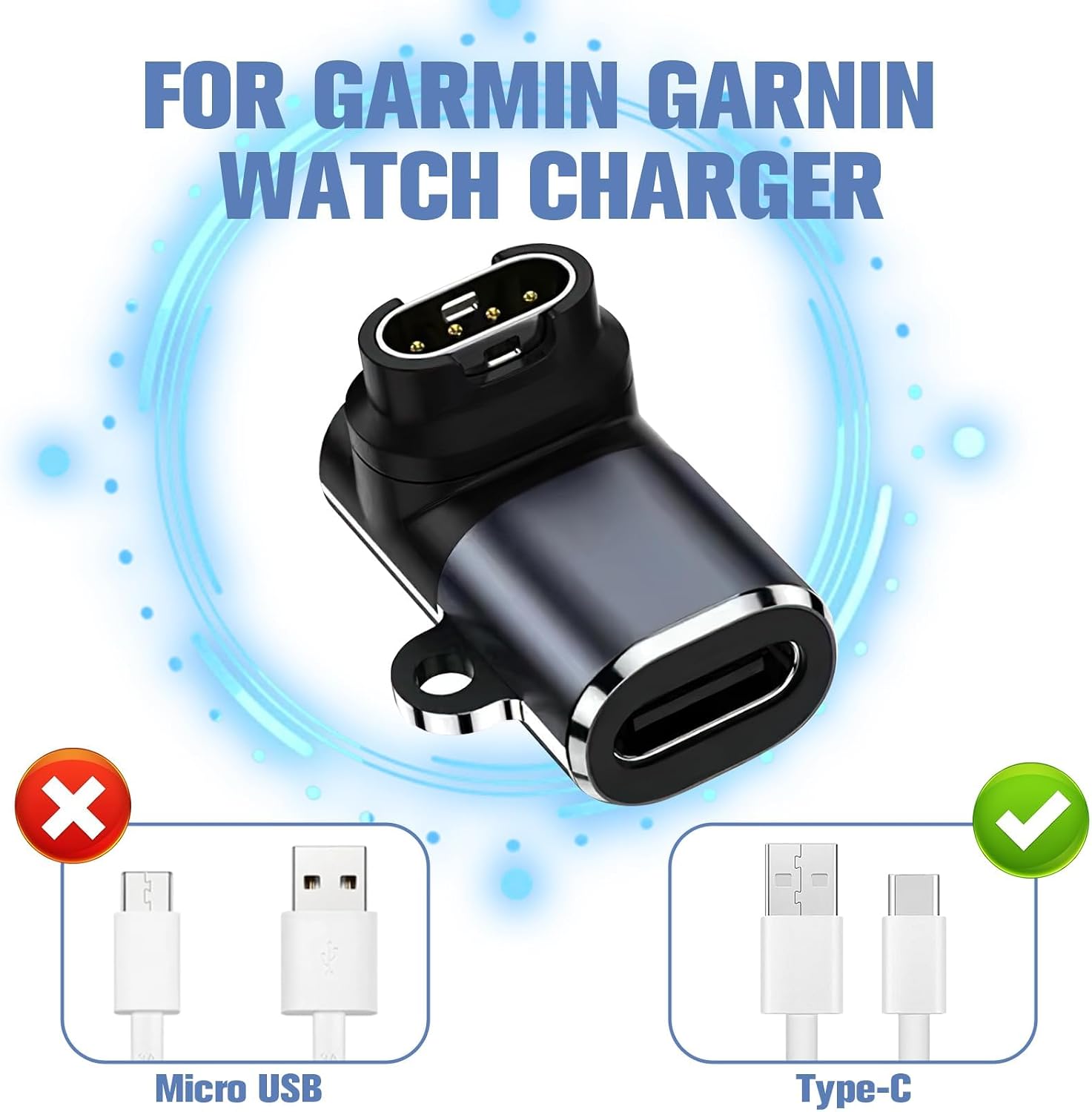 Detalle de 2PC USB C to Garmin Watch Charger Adapter with 90-Degree Right Angle — Secure Power for Fenix, Forerunner, Venu and More