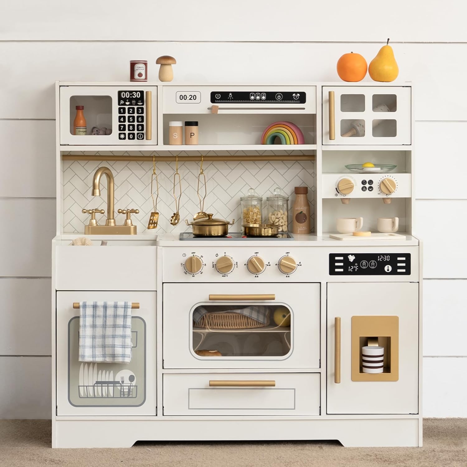 Wooden Play Kitchen for Kids 15+ Accessories 🍽