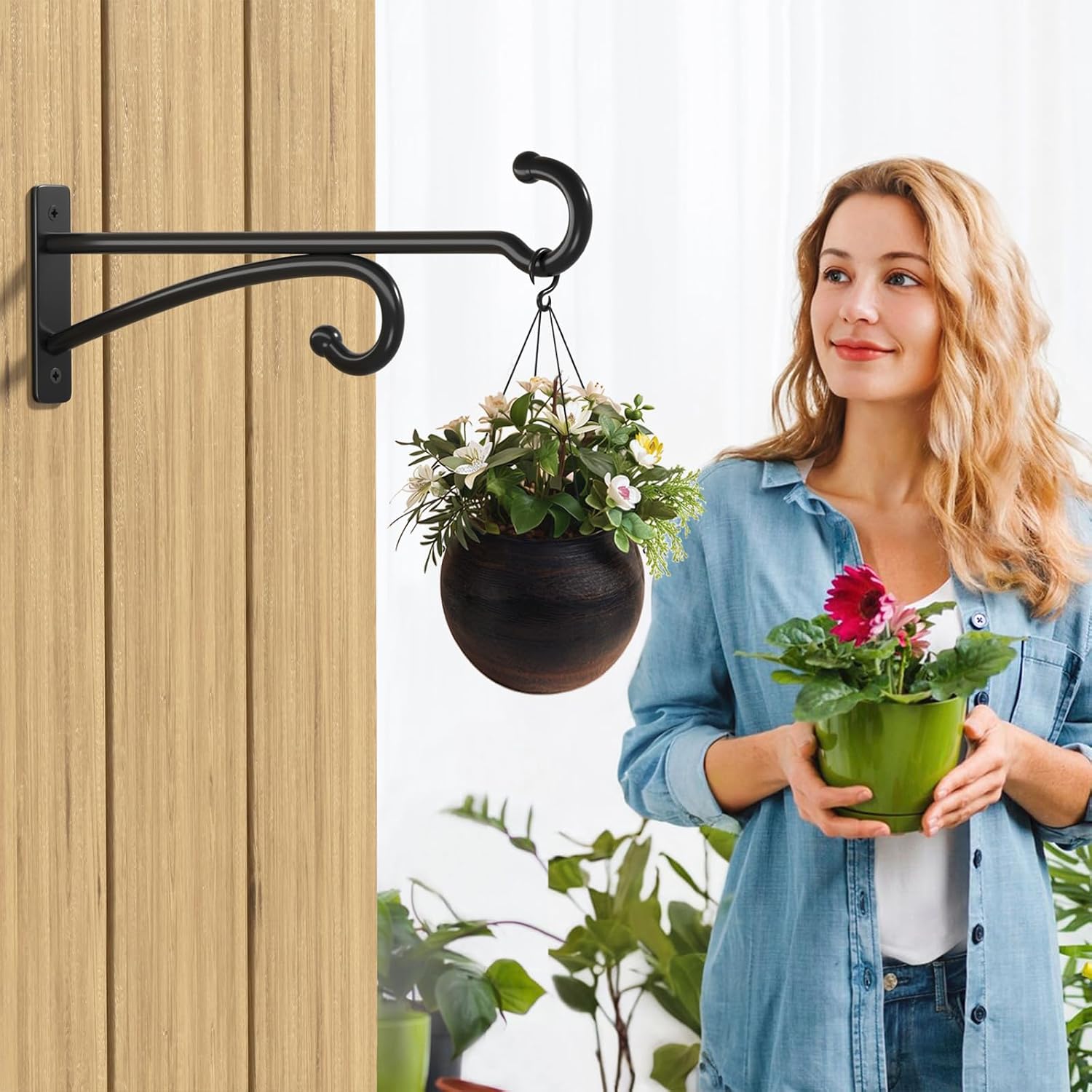 Detalle de 30cm Plant Hanger Hook (2 Pack) – Outdoor & Indoor Metal Brackets, Black