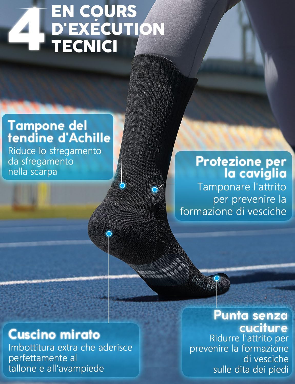 Detalle de Calzini da Running Compression in Bamboo con Coolmax – Anti-Vesciche e Comfort a Zona a Rete