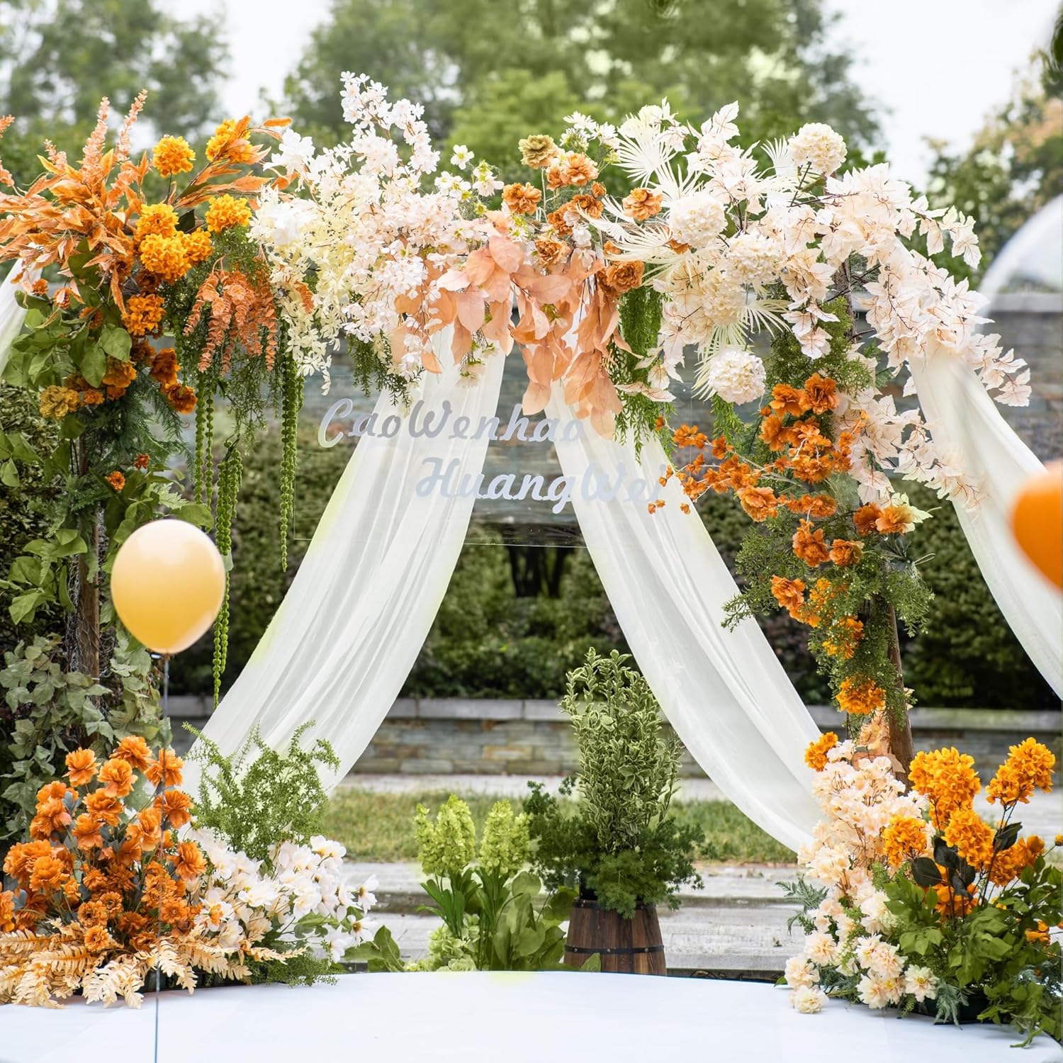 Thumbnail 1 de Xiomot Wedding Arch Draping Fabric - 4 Panels, Ivory Sheer Chiffon Backdrop (28.7" x 20ft)