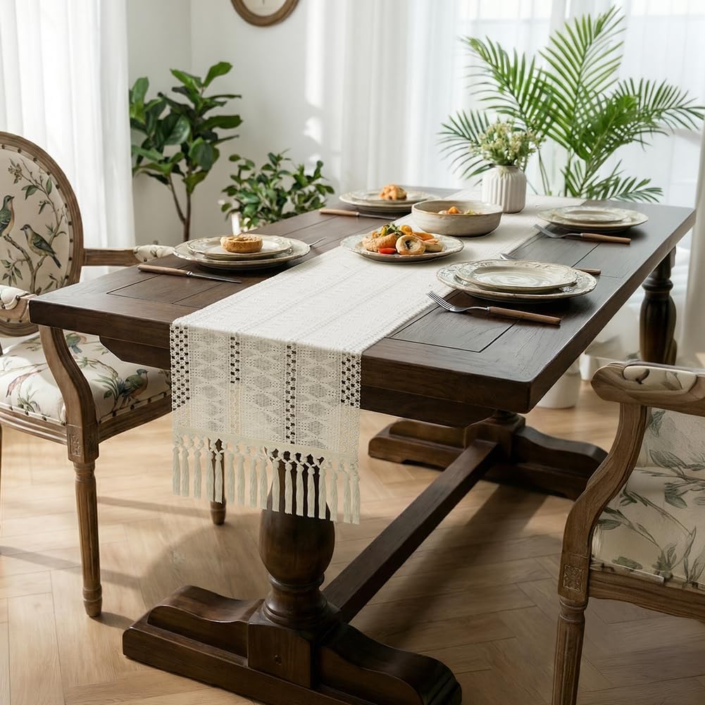 Thumbnail 6 de AOOTE 6265999 Bohemian Table Runner, 30 x 180 cm, Ivory White