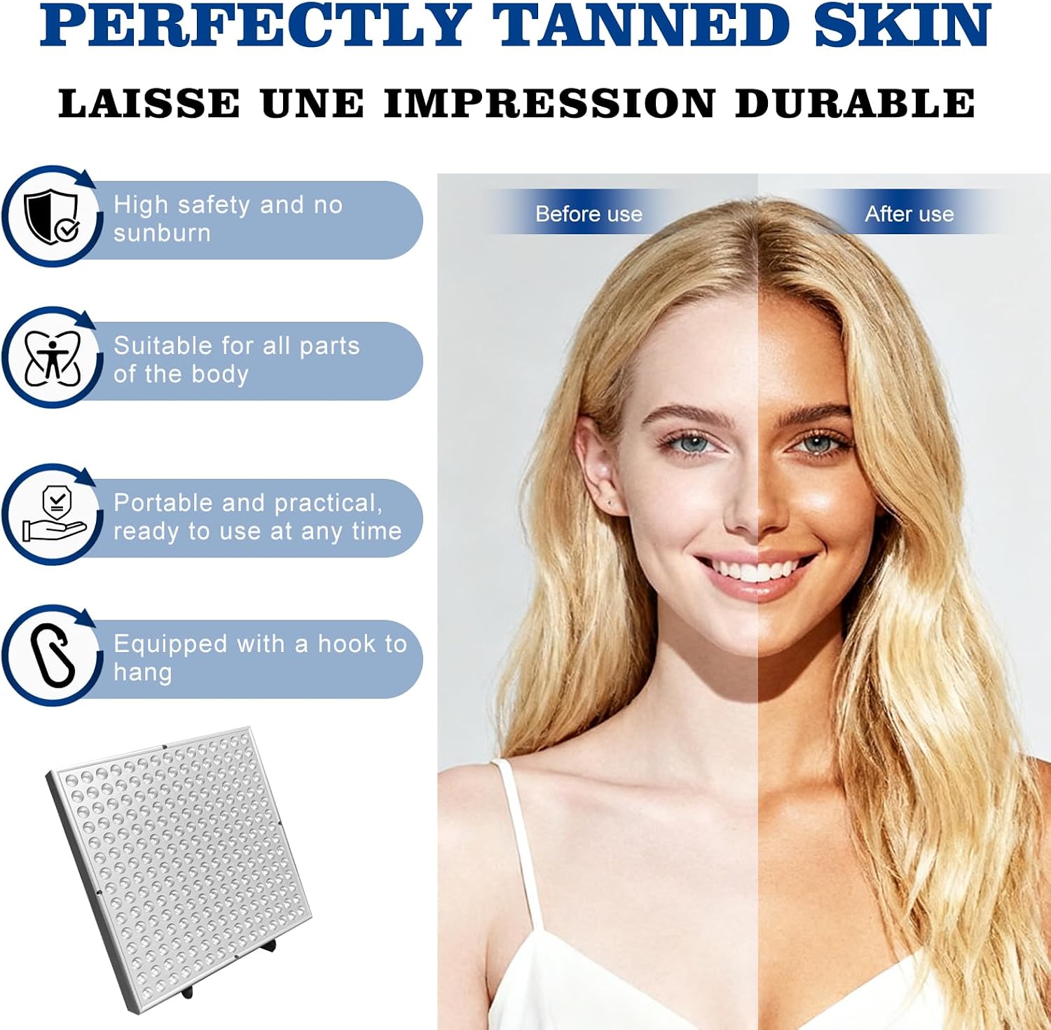 Detalle de Tanning Lamp Sun Lamp for Face and Body – 225 LEDs, Foldable, with Eye Mask & Tripod (Blue)