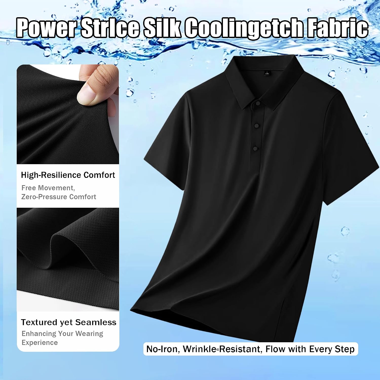 Detalle de BKMBKM Men's Polo Shirt, Quick-Dry Moisture-Wicking Slim Fit