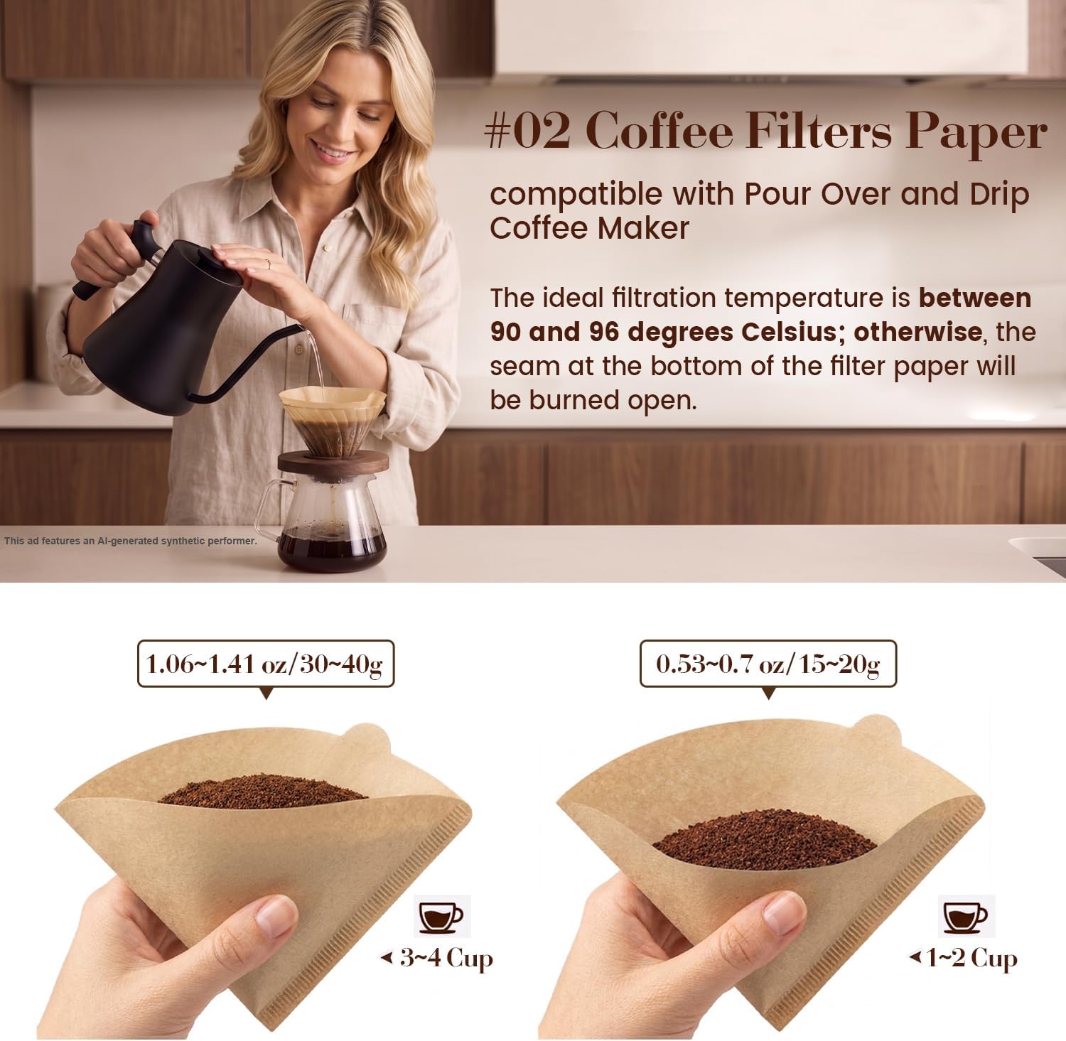 Detalle 2 de Clinuse 100 #2 Cone Coffee Filters, Unbleached Paper, 2–4 Cup