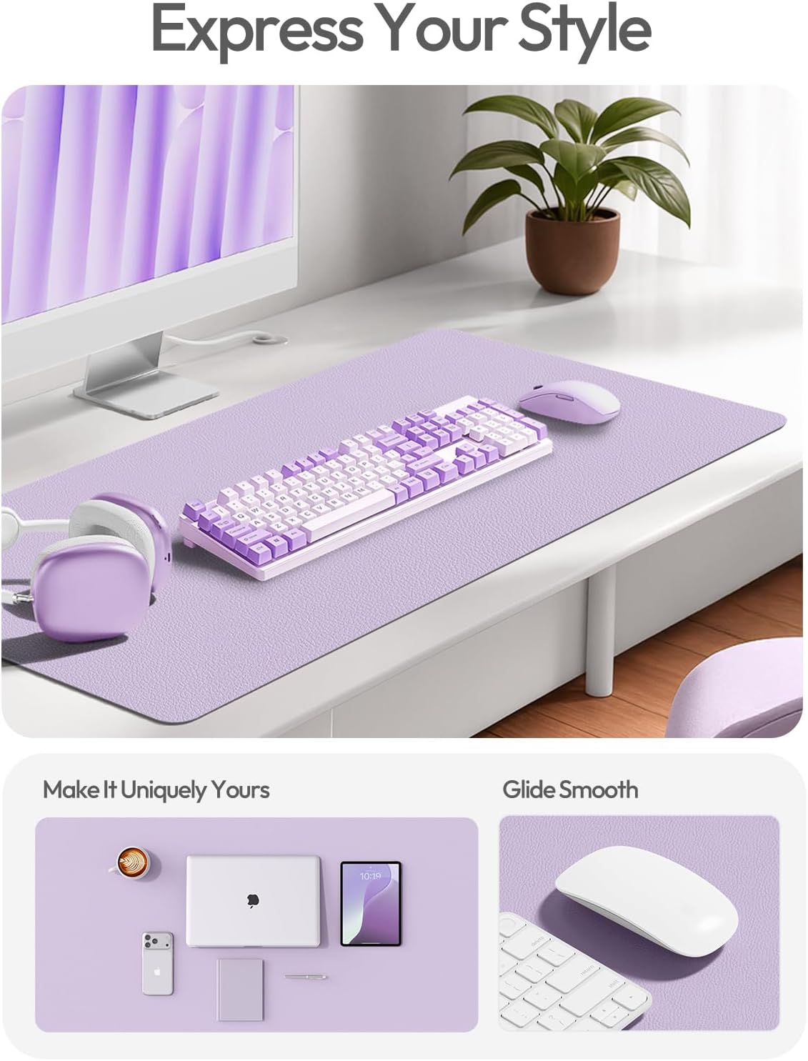 Thumbnail 1 de YSAGi 23.6" x 13.8" PU Leather Desk Pad, Light Purple, Waterproof
