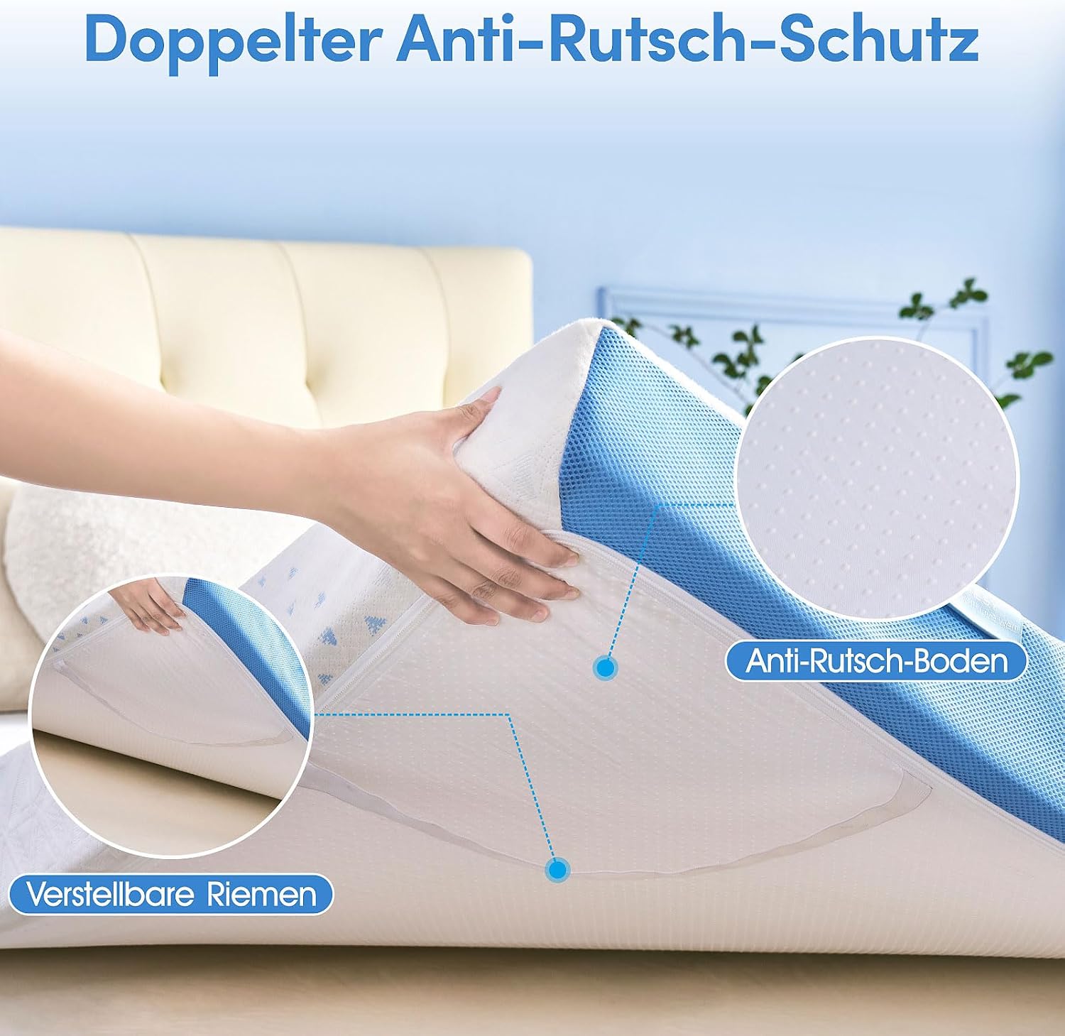 Detalle de Grbsy Topper 180x200cm H5/H6 Hart – 7 cm Memory-Schaum mit Gel & Bambuskohle, 3D-Tencel-Bezug, 360-Nächte Probeschlaf