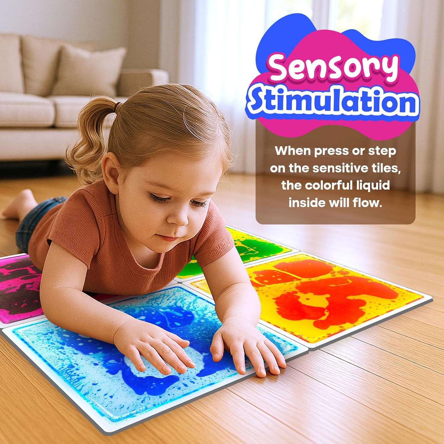 Detalle 2 de Sensory Floor Tiles for Kids Toddlers: 12x12 Liquid Lava Tiles (4 Pack) for Dexterous Play & Sensory Rooms