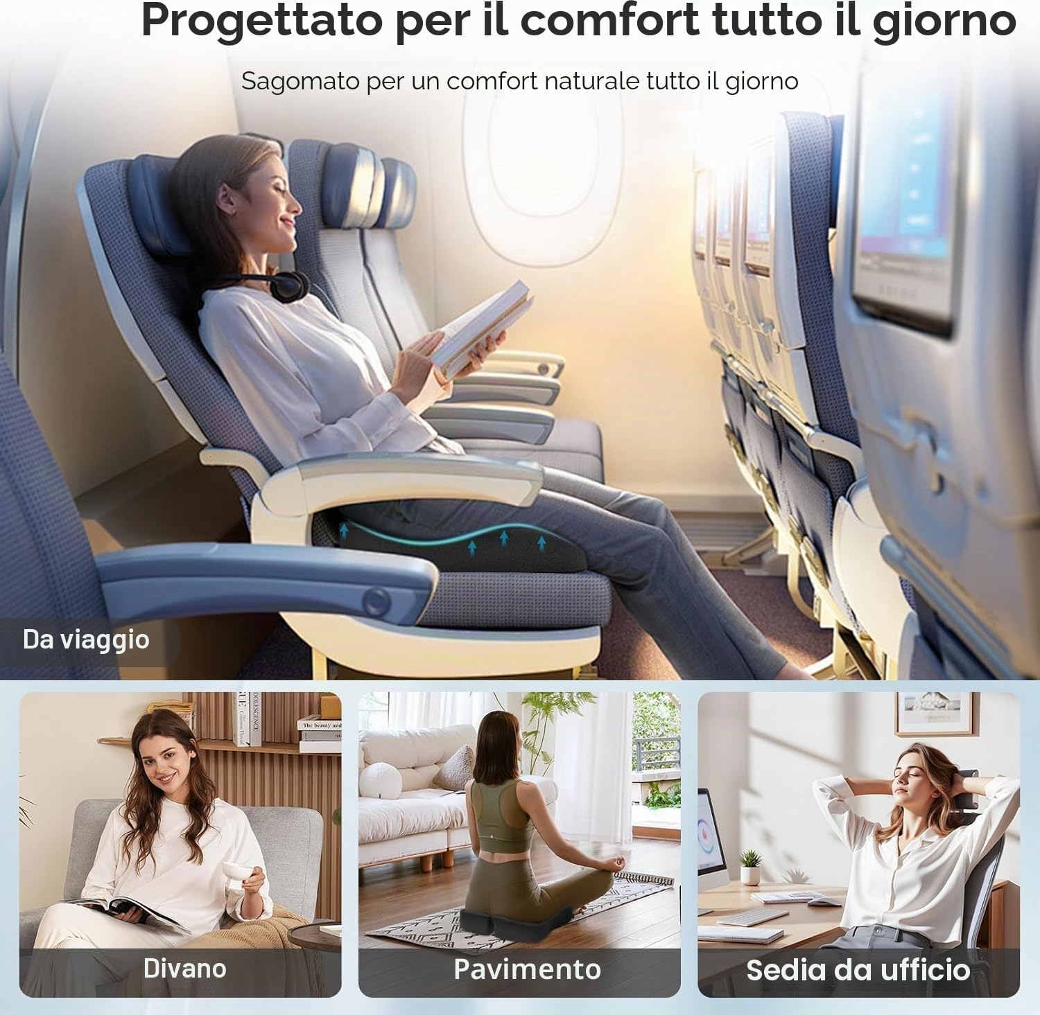 Thumbnail 6 de Cuscino in memory foam per sedia da ufficio con design 3D sagomato e base antiscivolo